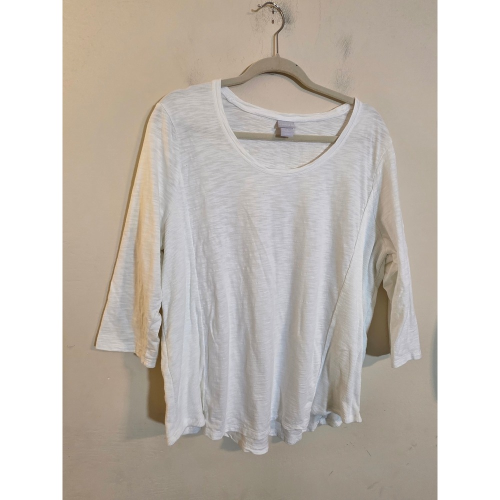 Chico's‎ White Slub Knit Ribbed Side Panel Top Scoop Neck XL 3 570326261